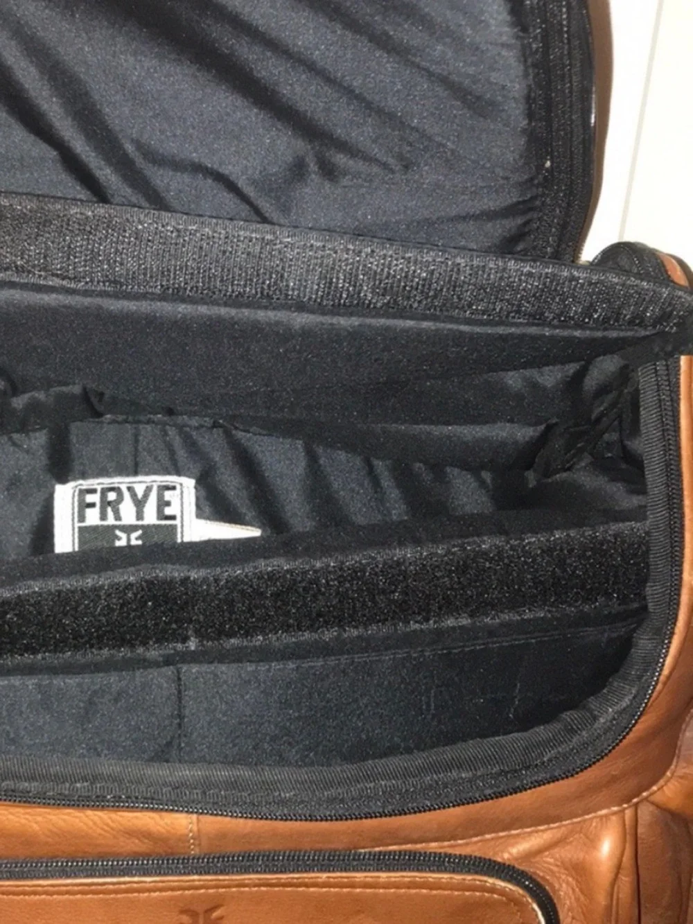 Frye vintage brown leather zippered backpack padded laptop sleeve multi pocket